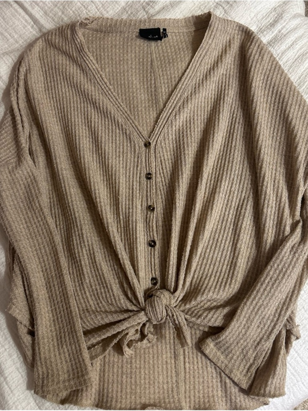 Urban Outfitters Beige Waffle Knit Button-Front Top